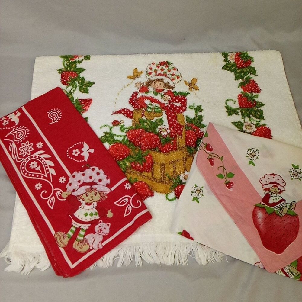 Strawberry Shortcake Fluffy Towel Bandanas Set Pink Red Custard Retro Vintage